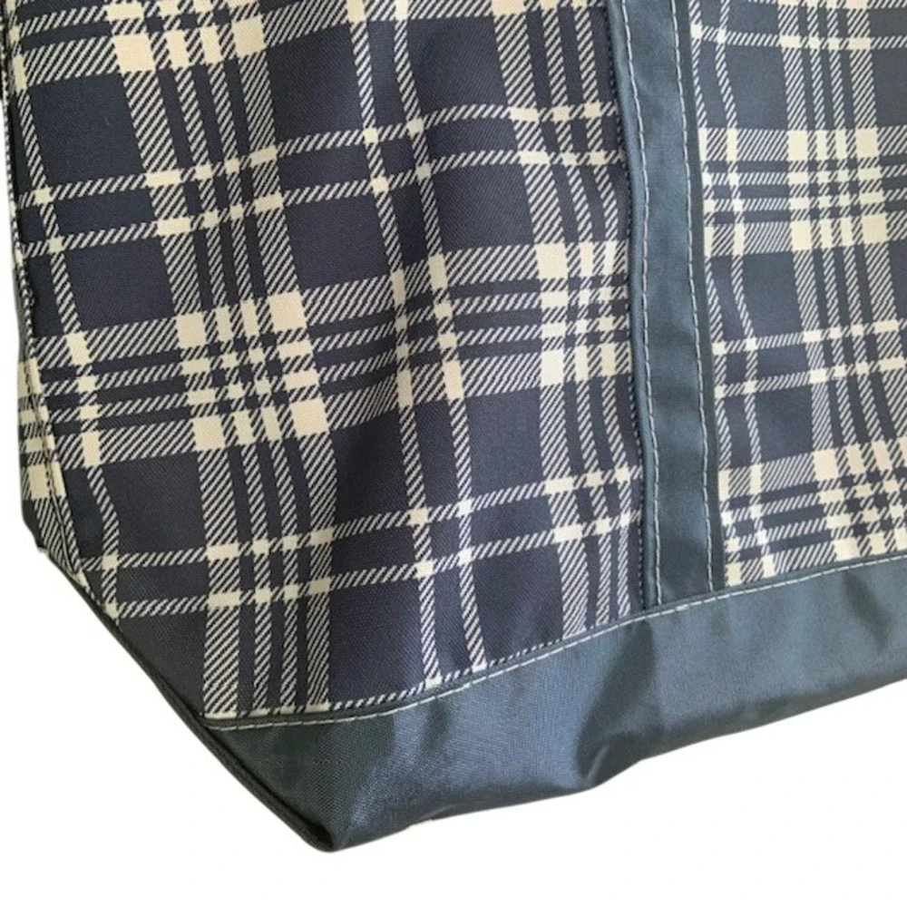 L.L.Bean Navy Plaid Tote Bag Preppy Coastal Travel Everyday Beach Shoulder Bag